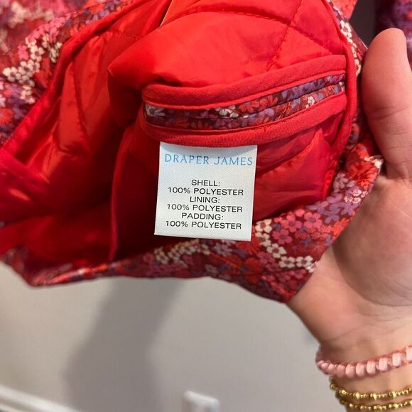 Draper James Womens Pink Quilted Jacket S Floral Full Zip Long Sleeve Cottagecor - Picture 3 of 8